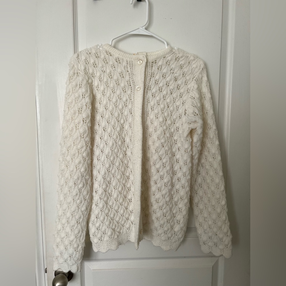 Vintage 1970s White Knit Button Down Cardigan